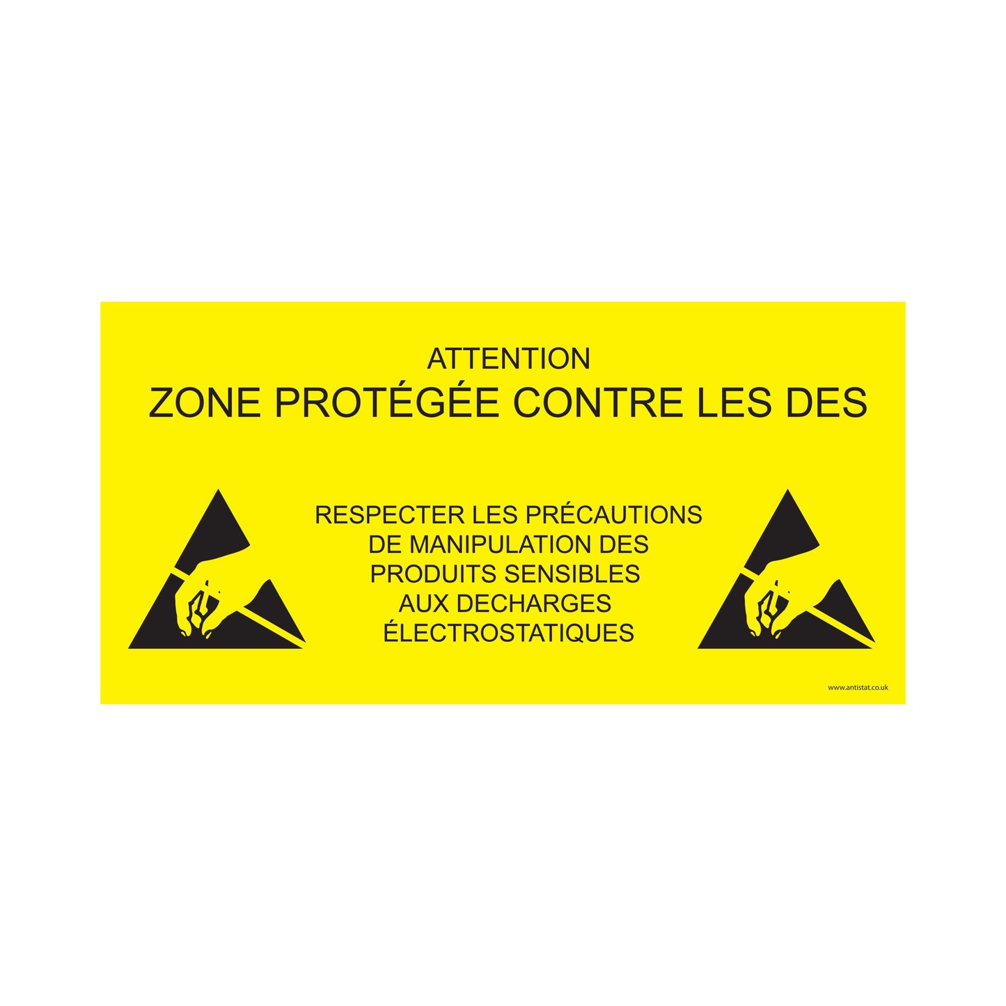 Semn autoadeziv ESD pentru semnalizarea unei zone protejate, 300x150mm